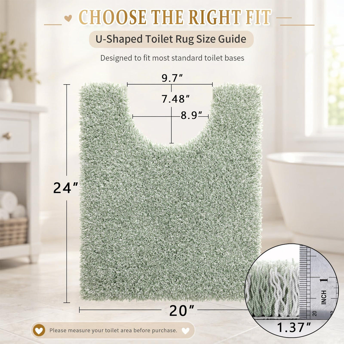 Toilet Rugs U Shaped Washable 24X20