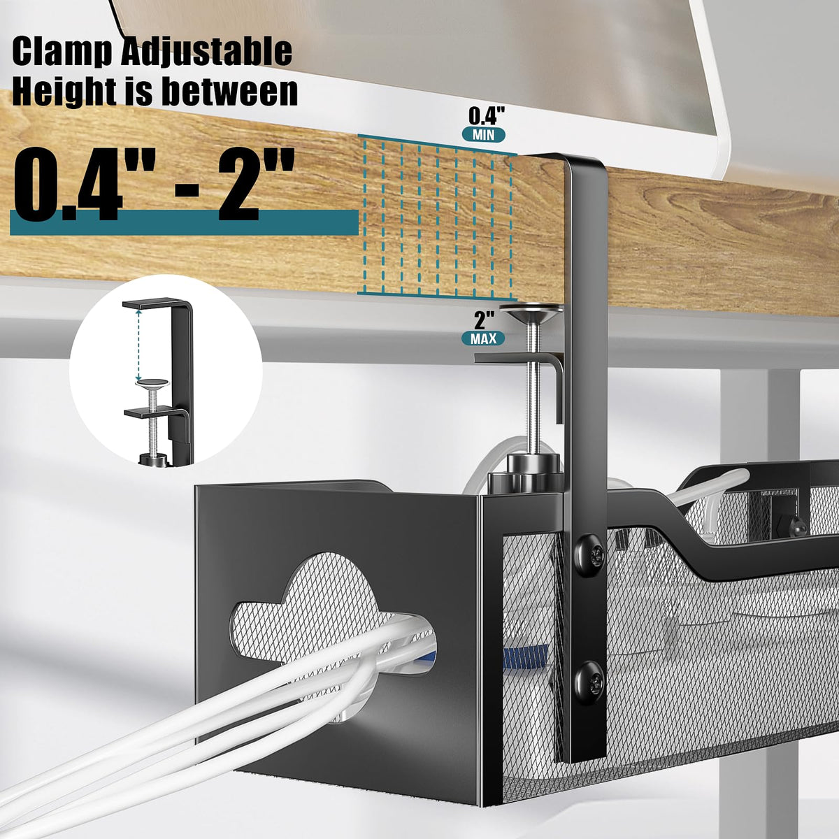 Under Desk Cable Management Tray Black