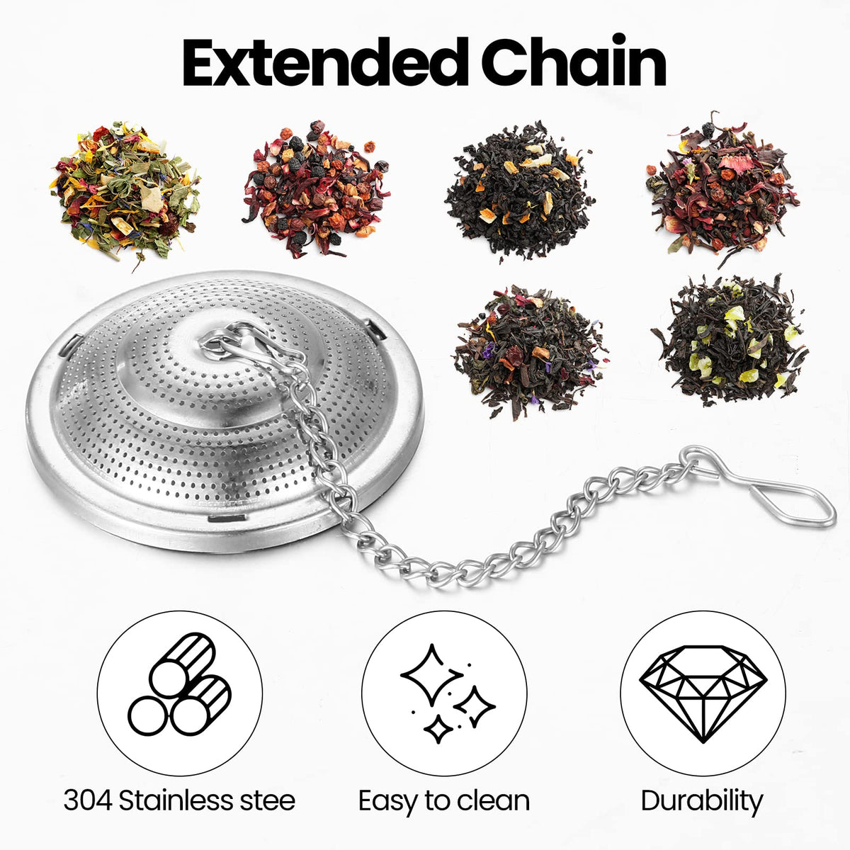 9 Pcs Tea Infuser Stainless Steel Strainer with Chain (9 Count)