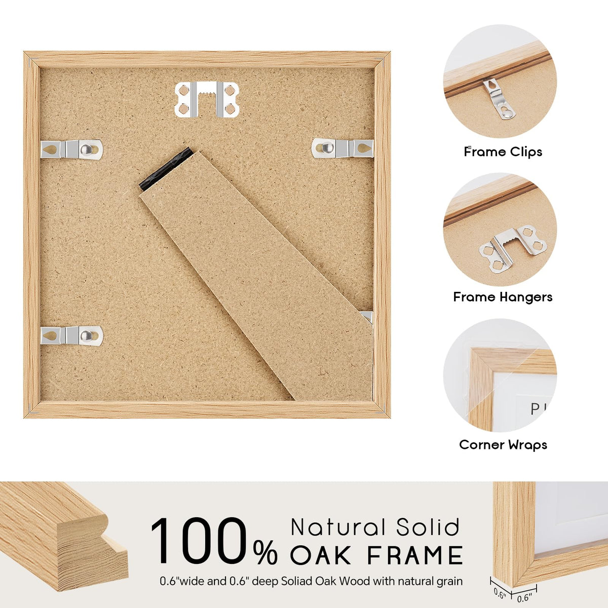 4x4 Solid Oak Wood Picture Frame with 3x3 Mat