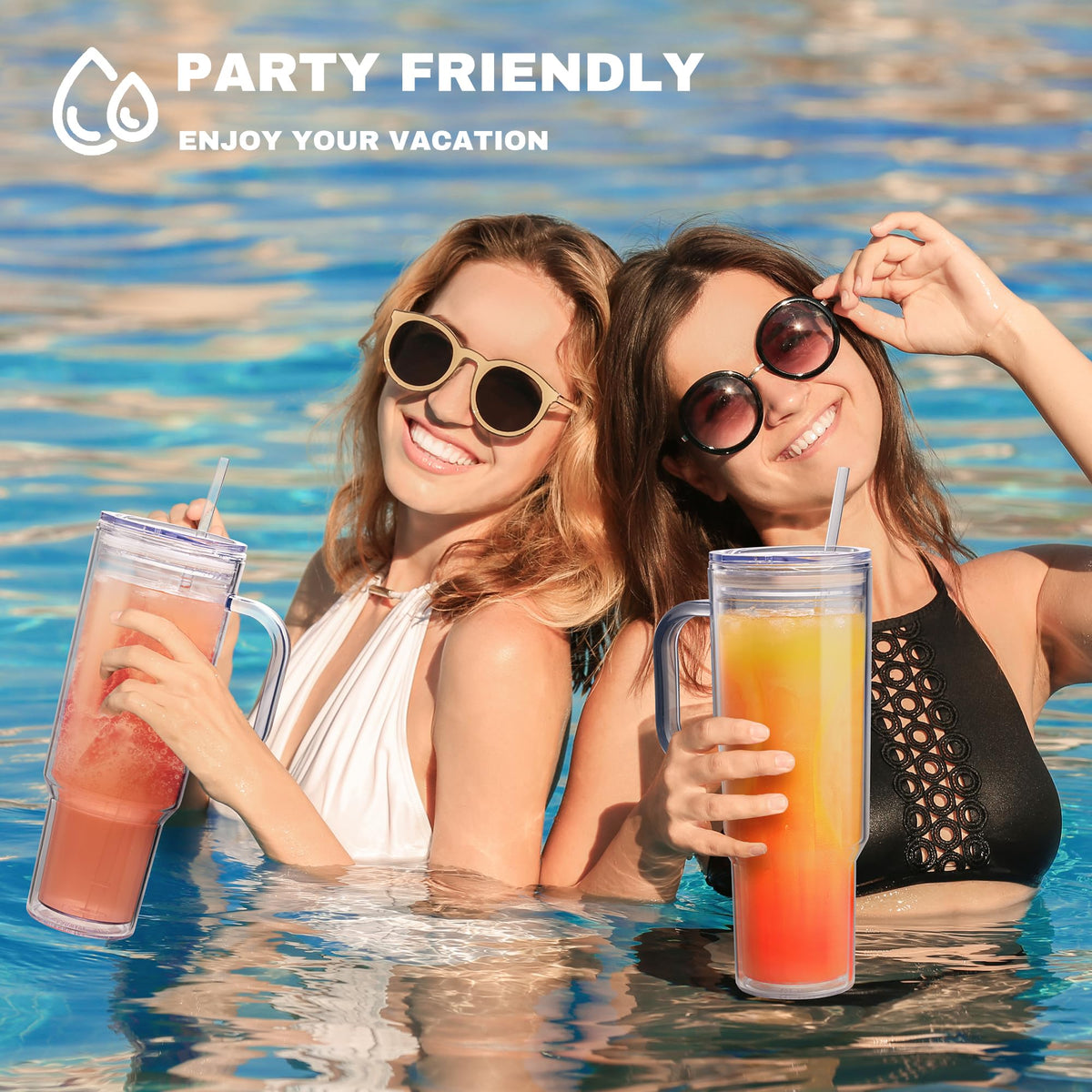 40 oz Acrylic Tumbler with Handle and Straw Lid (4 Count)