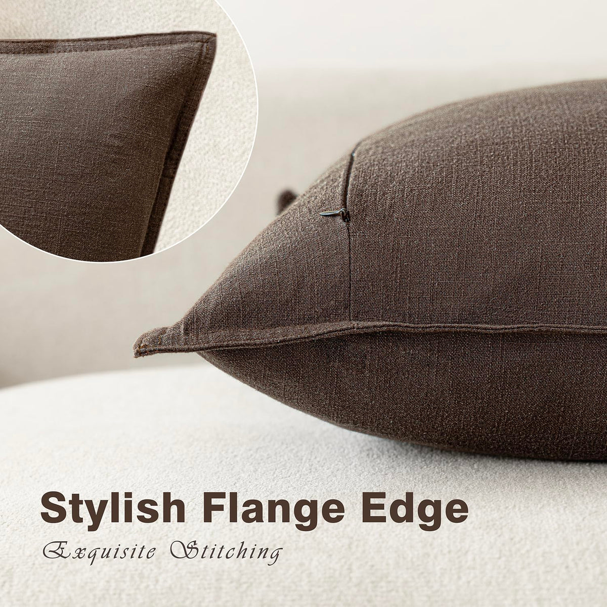 Pack of 2 Decorative Linen Soild Throw Pillow Covers Soft Accent Cushion Case Boho Farmhouse Neutral Pillowcase for Couch Sofa Bedroom Living Room Home Decor 22 x 22 Inch Reddish Brown (2 Count)
