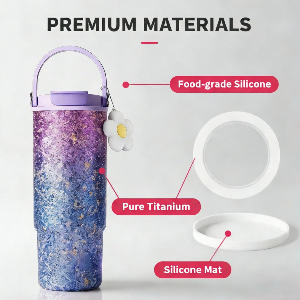 30oz 880ml Titanium Tumbler with Tea Infuser & Straw Lid