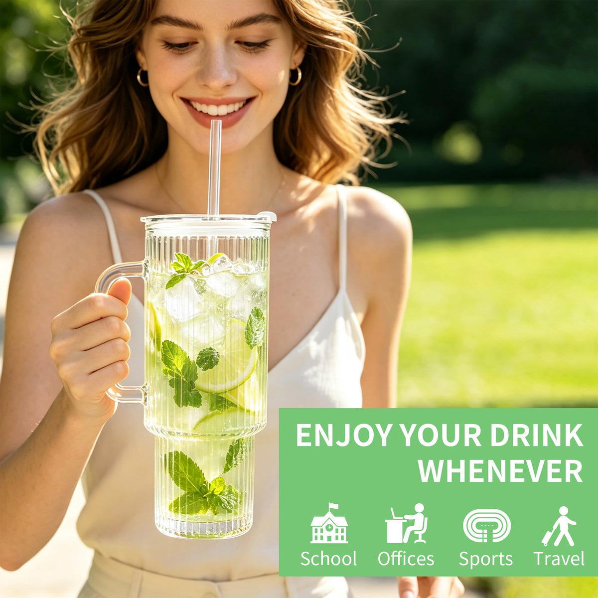 40oz Ribbed Glass Tumbler with Handle (40 Count)