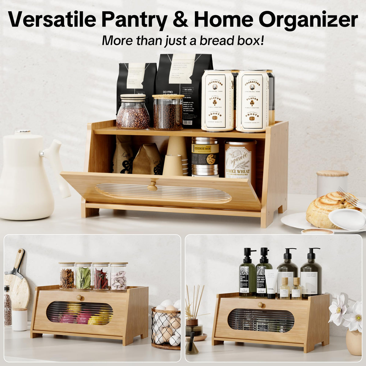 Bamboo Bread Box for Kitchen Countertop