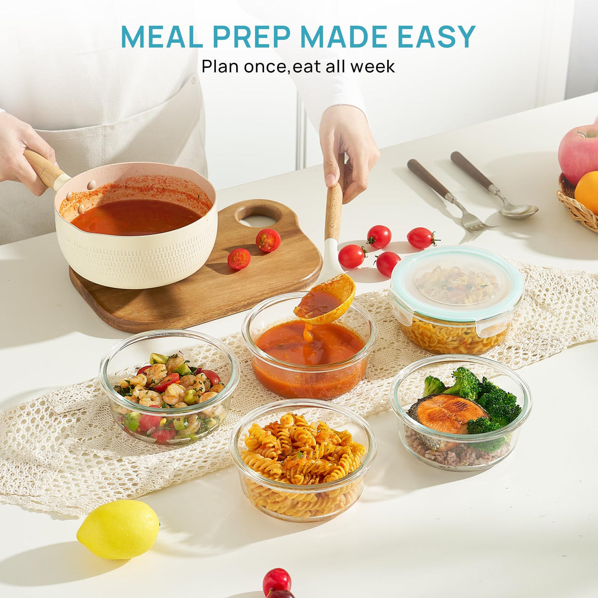 5Pack 22oz Glass Storage Containers with Lids (5 Count)
