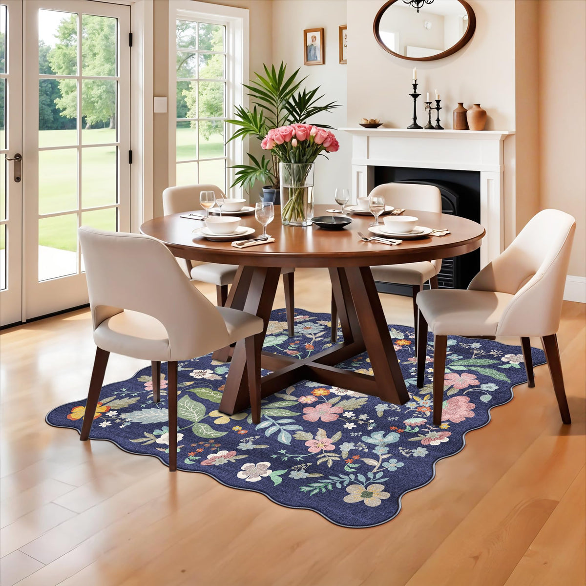 Floral Square Area Rug for Family (25 Sq Ft)