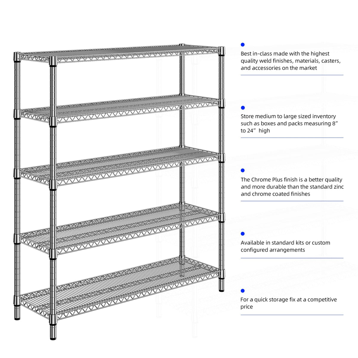 3500LBS 59" W 5 Tier Storage Shelves Rack Metal Wire Shelving Unit