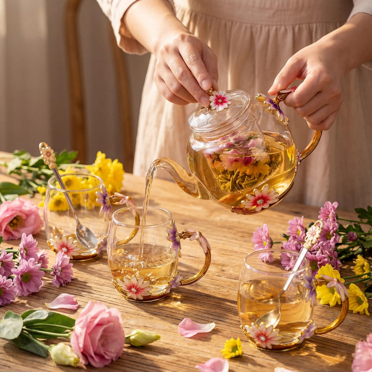5 Pcs Floral Glass Tea Set (5 Count)