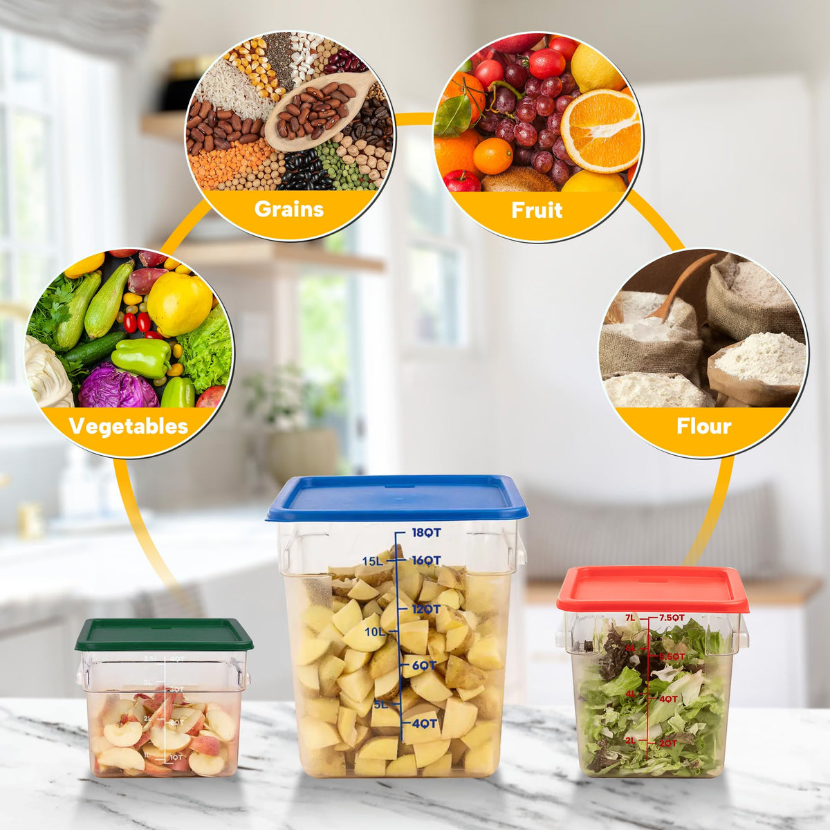 4 Pack 18 Qt Square Food Storage Containers with Lids (4 Count)