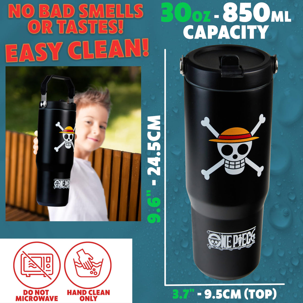 One Piece Tumbler with Straw 30oz Kids Teens Insulated Cup with Lid Handle Travel Mug Cups with Lids for School Sports Anime Gifts for Kids