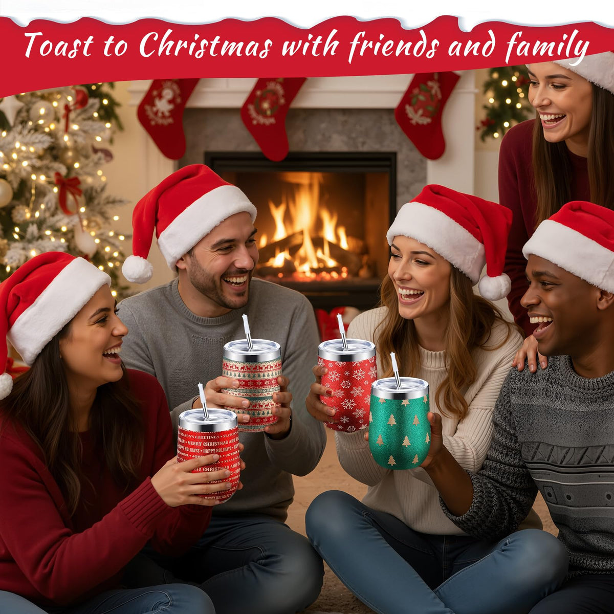 6 Pack Christmas Glitter Tumblers 12oz (6 Count)