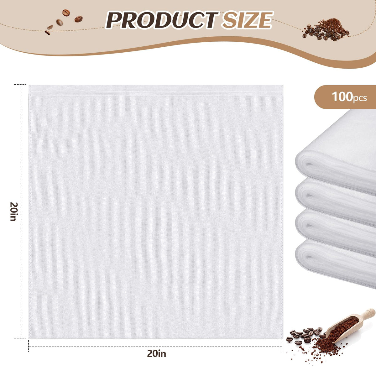 100 Pcs 20" x 20" Commercial Home Cold Brew Coffee Filter Bags with Drawstring (100 Count)