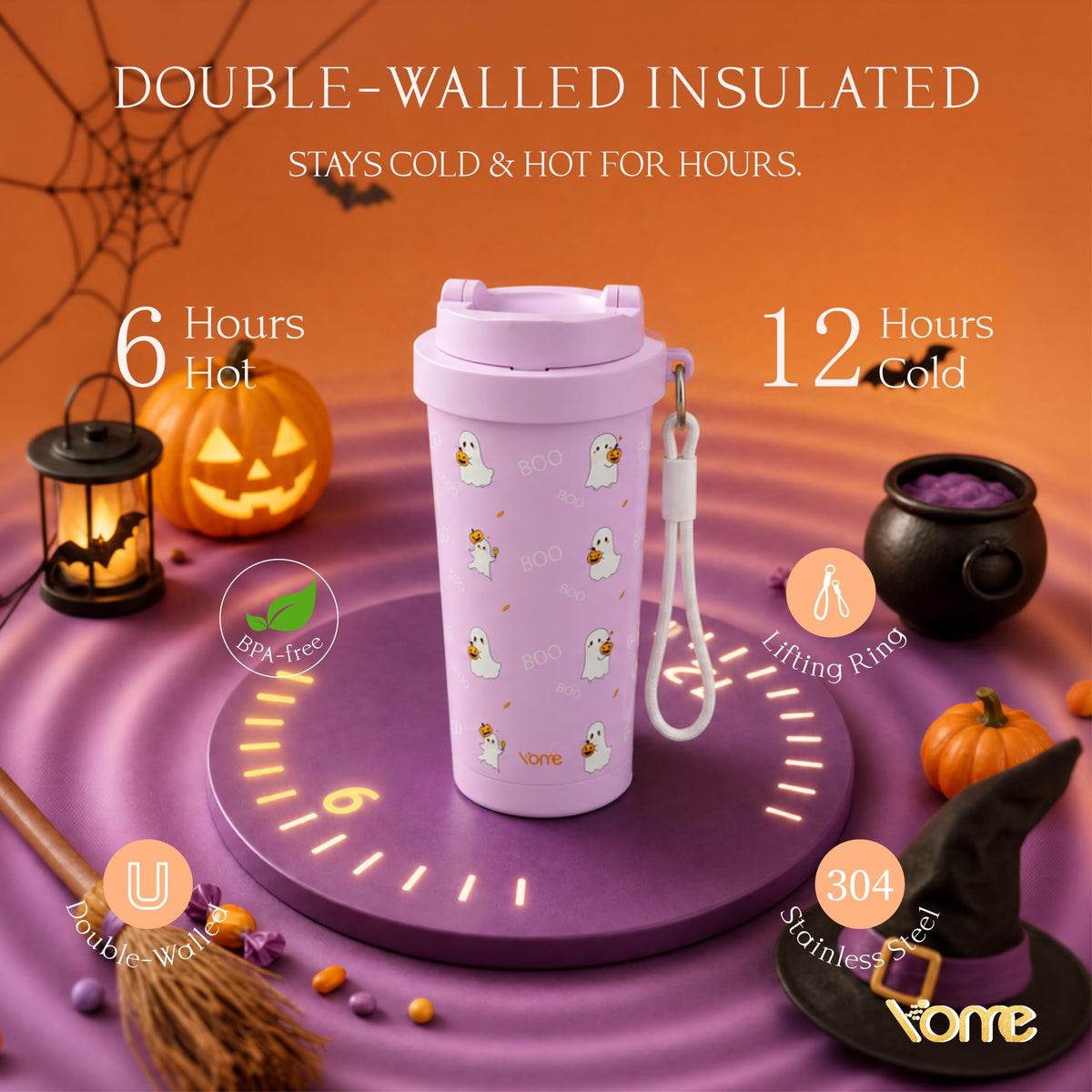 17oz Halloween Ceramic Lined Insulated Coffee Mug with Infuser for Women