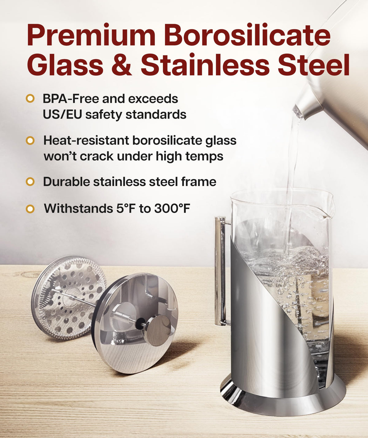 Stainless Steel French Press Coffee Maker 34 oz (2 Count)