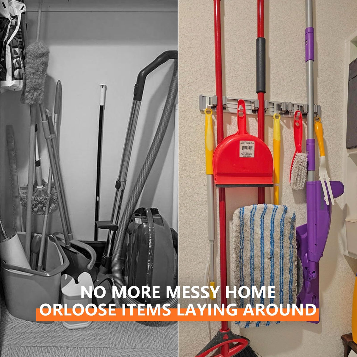 Broom Holder Wall Mount Mop Hanger Tools organizer 5Racks 4Hooks