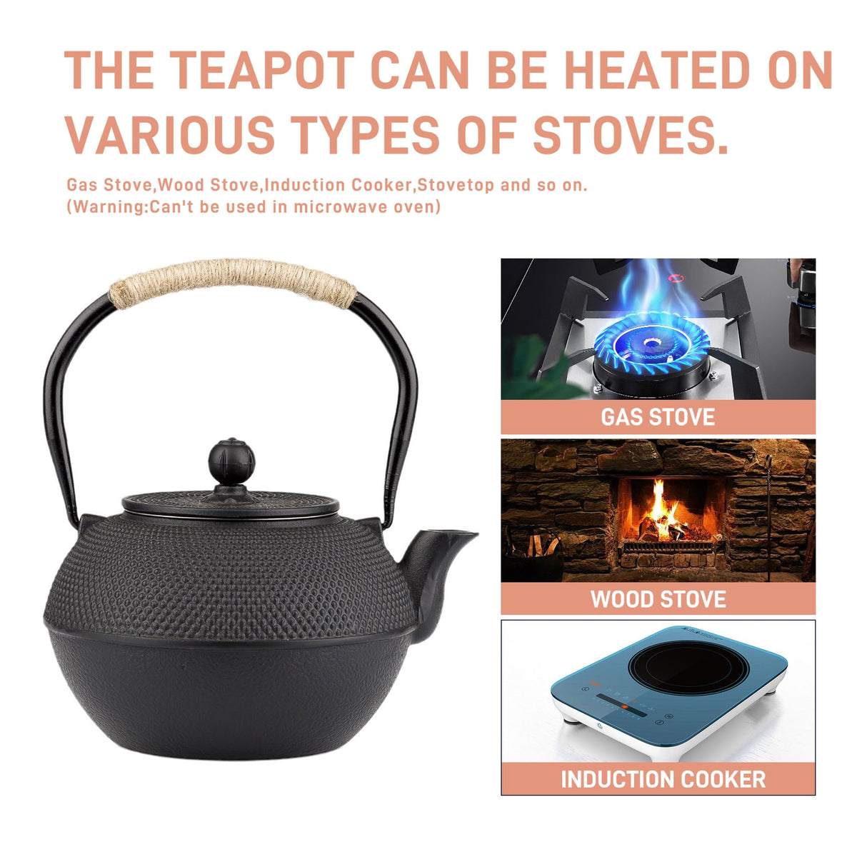 40oz Cast Iron Tea Kettle for Stovetop