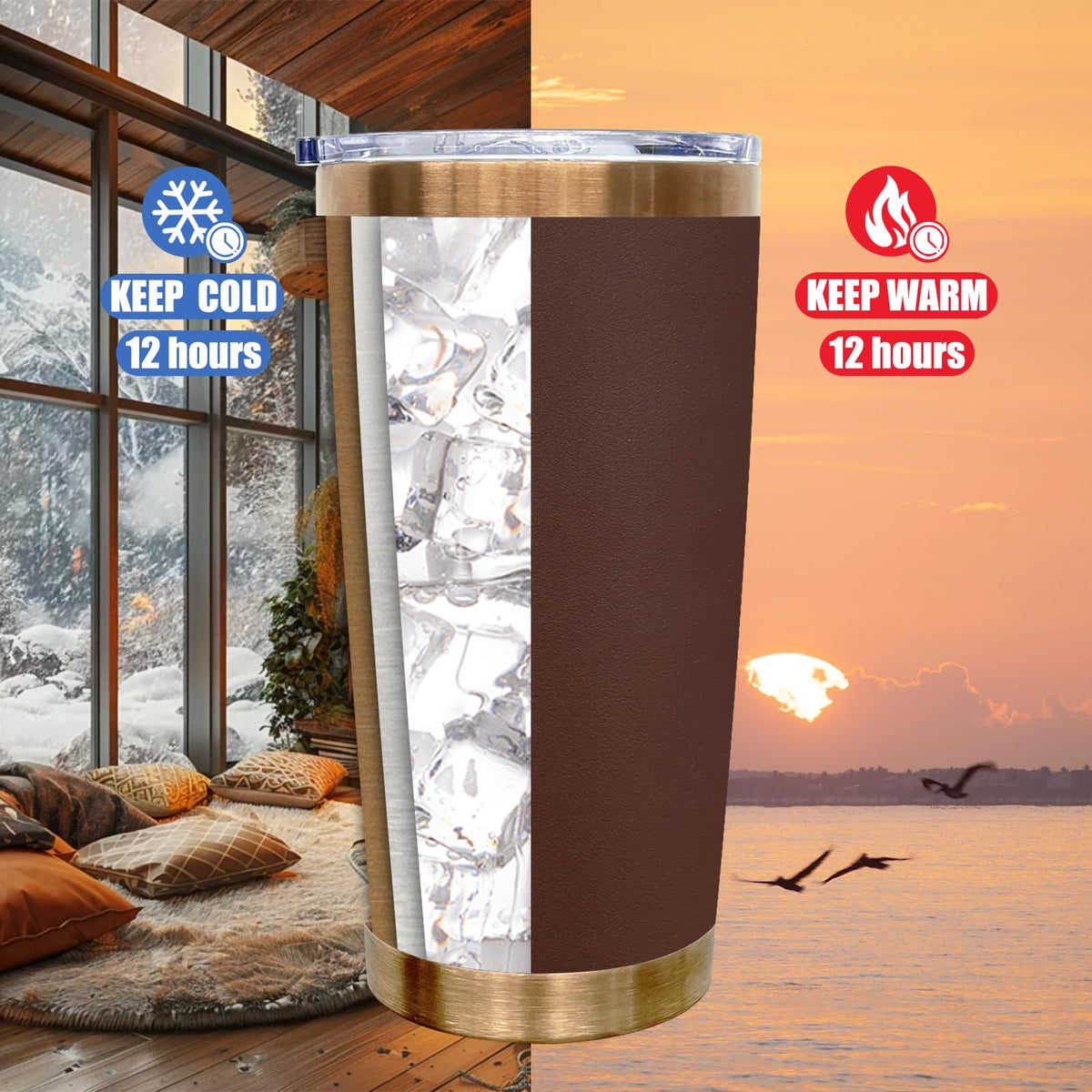 20 oz Tumbler Bulk Stainless Steel Tumblers with Lids and Straws Brown (8 Count)