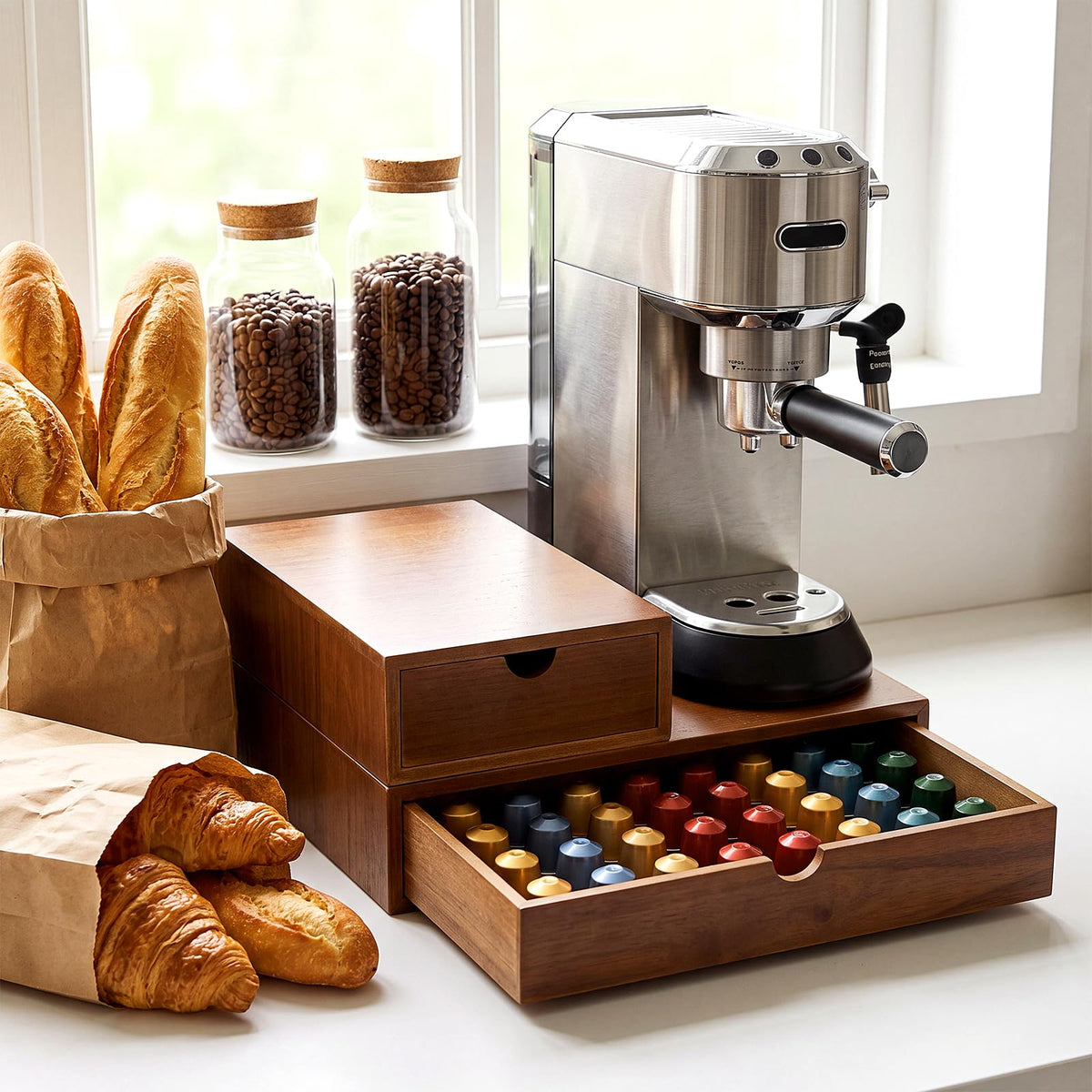 1 Pack Wooden Pod Holder Drawer Coffee Box