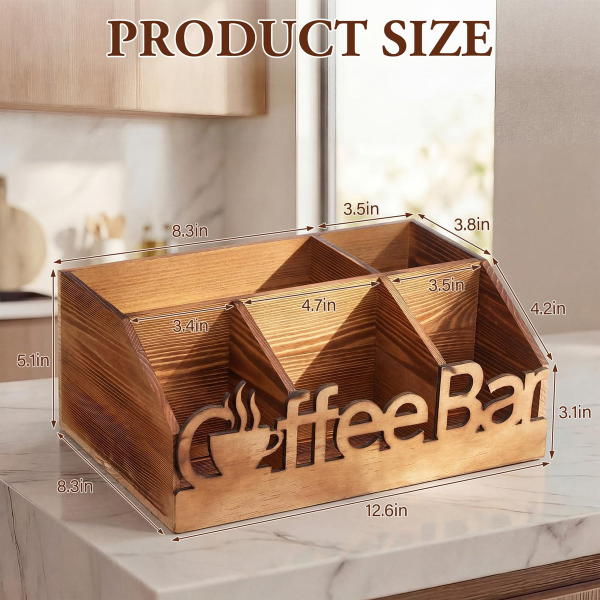 Coffee Station Organizer for Counter Wood Countertop Accessories Organizer Coffee Pods Holder Storage Basket for Pods Condiment Syrup Tea Cups Stirrers for Rustic Bar Decoration