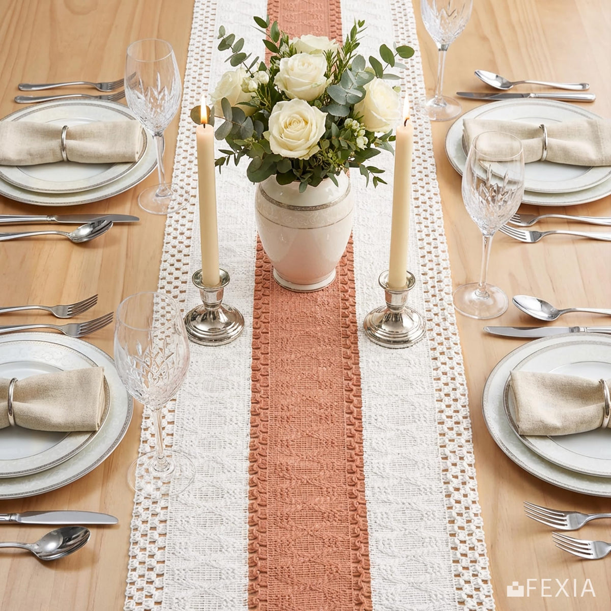 Boho Table Runner for Home Decor 12x72 Coral Farmhouse Decorations (6 Sq Ft)