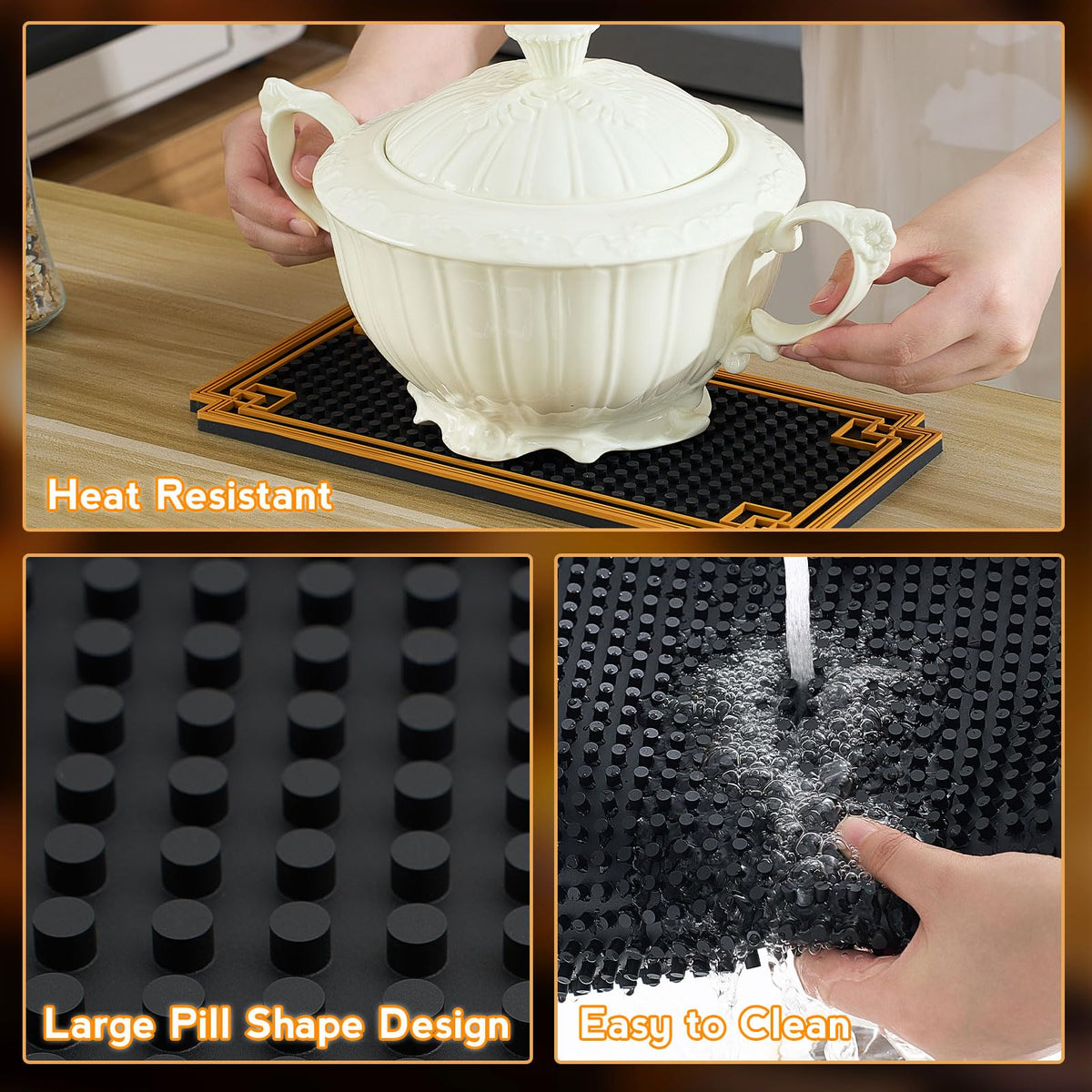 2 Pcs 18 x 12 Inch Bar Mat Non Slip Rubber Mat with Gold Border Durable Stylish Spill Cocktail Service Coffee Mats for Restaurants Barbershop Clippers Bartending (2 Count)