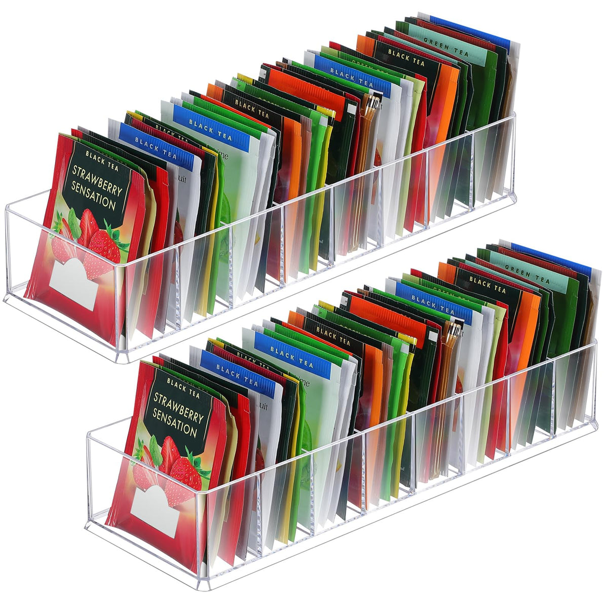 2 Pcs Tea Bag Storage Acrylic Clear Tea Drawer Organizer for Drawers