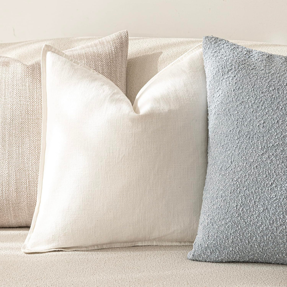 Pack of 2 Decorative Linen Soild Throw Pillow Covers Soft Accent Cushion Case Boho Farmhouse Neutral Pillowcase for Chair Couch Sofa Bedroom Living Room Home Decor 26 x 26 Inch Cream White (2 Count)