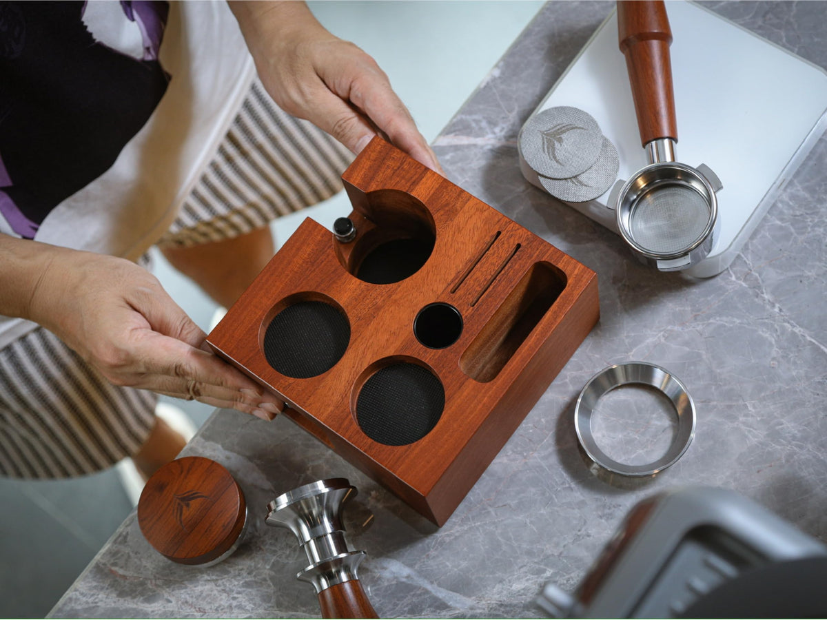 54mm Espresso Tamping Station For Breville Espresso Machine Accessories Rosewood Tamper Stand & Portafilter Holder