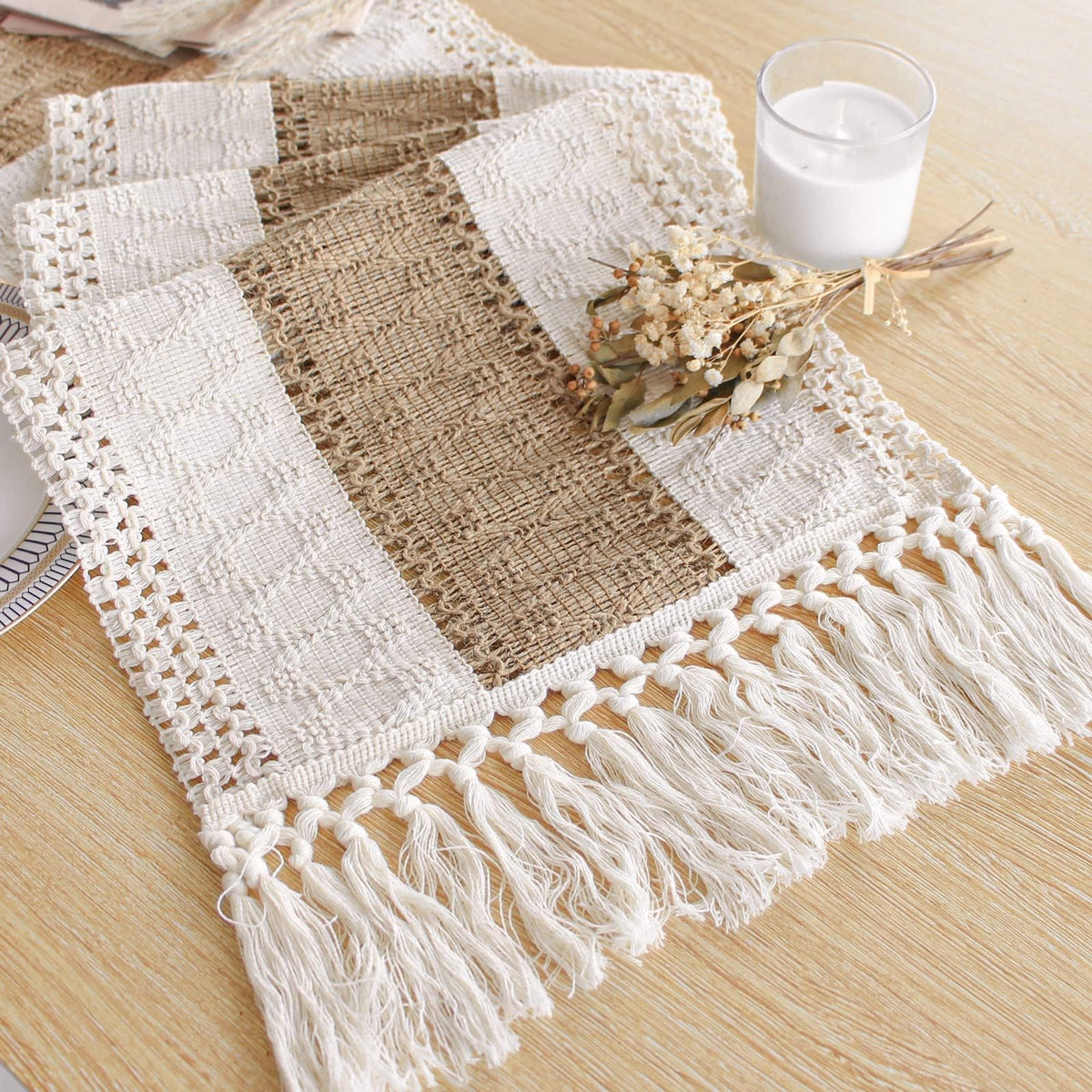 Boho Table Runner for Fall Home Decor 12x108 Rustic with Tassels (108 Foot)