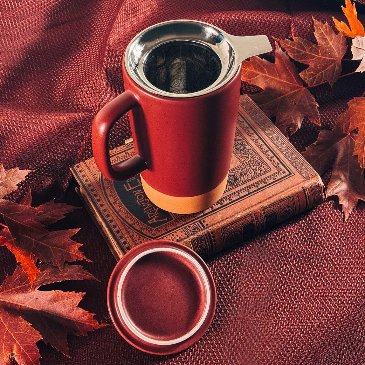 Mora Ceramics Large Tea Mug with Loose Leaf Infuser and Ceramic Lid