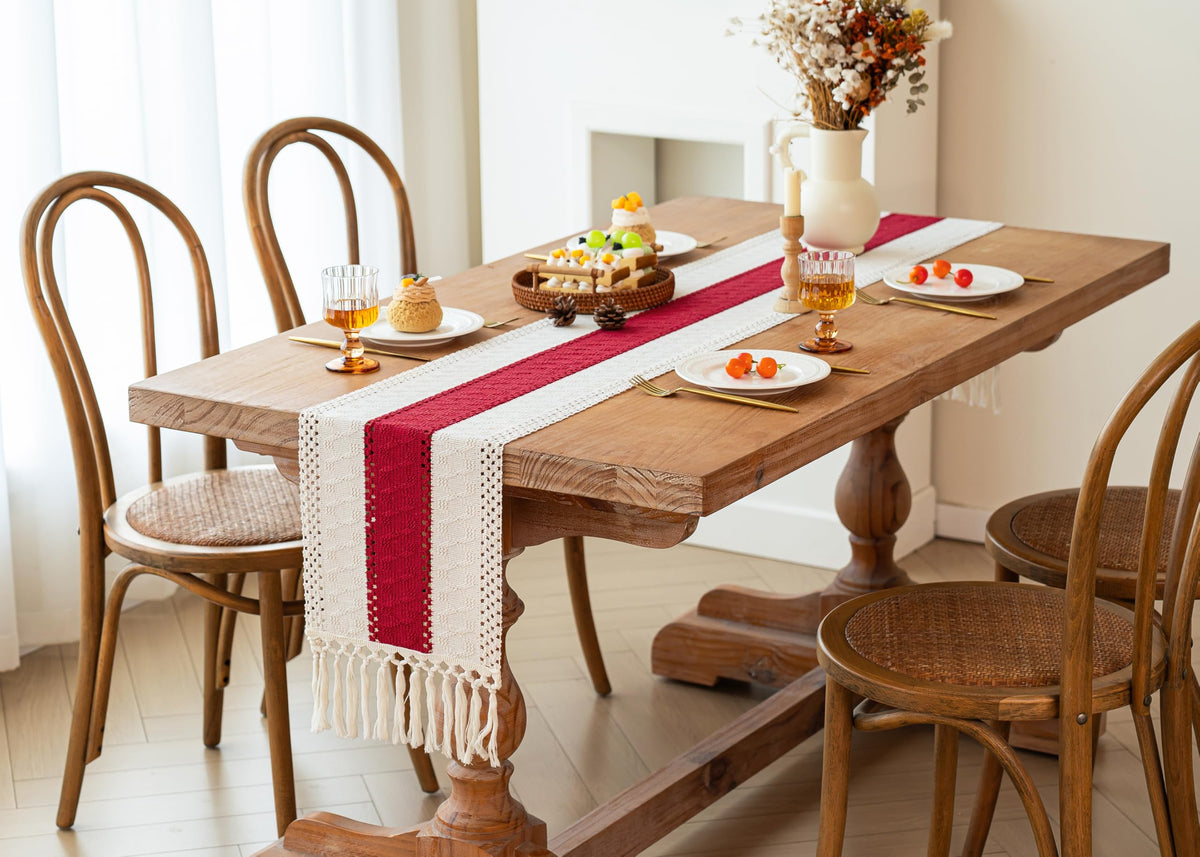 Boho Table Runner for Home Decor 12x72 Red Fall Coffee Table Decor (6 Foot)