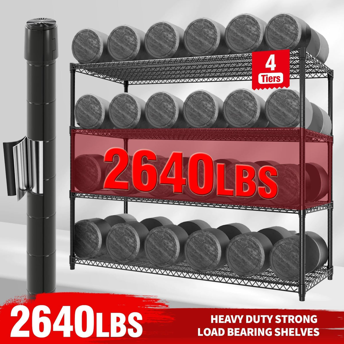4 Tiers Storage Shelves 2640LBS Heavy Duty Metal Shelves with Wheels