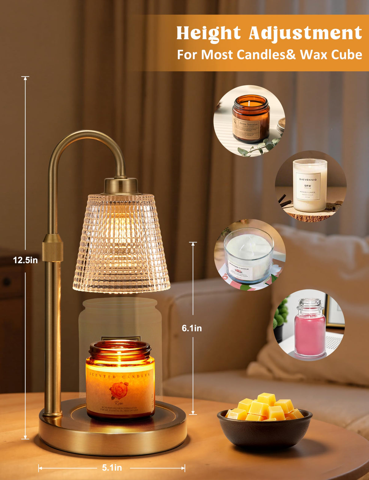 Gold Candle Warmer Lamp with Timer Home Decor Gifts for Women