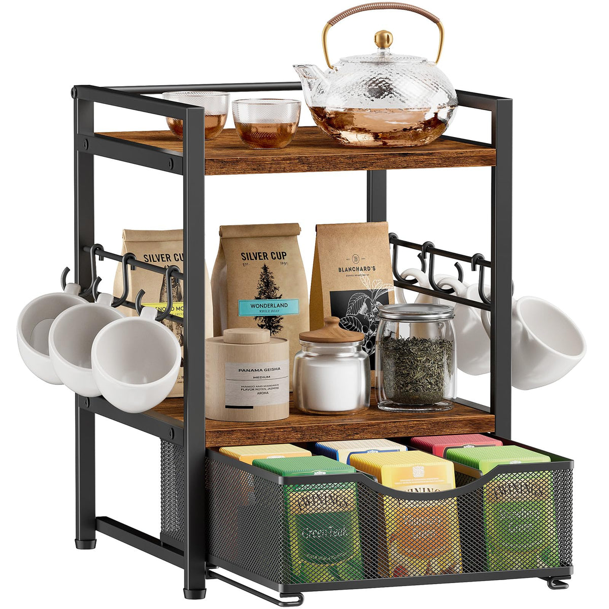 3 Tier Tea Bag Organizer with Drawer for Countertop