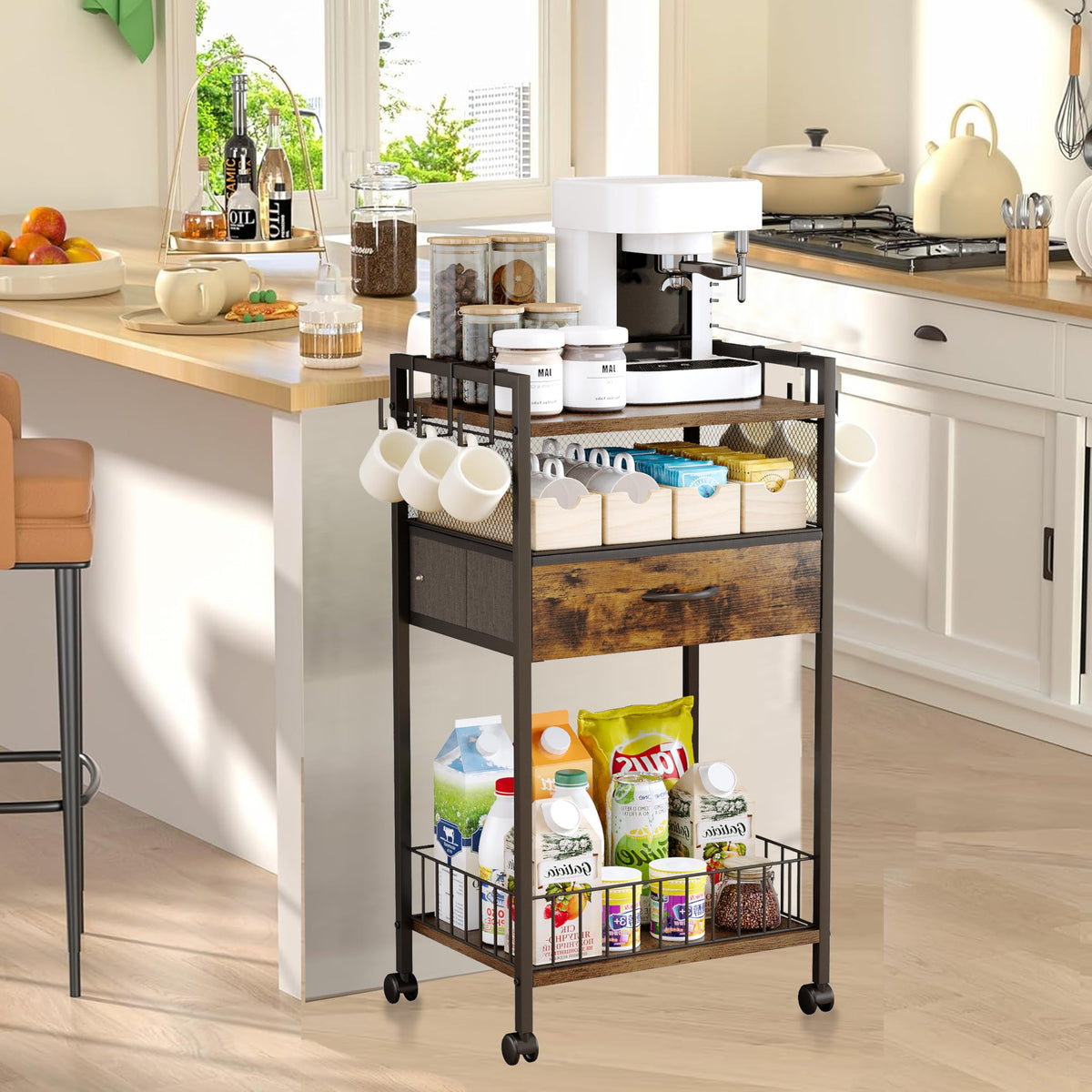 Small Coffee Bar Cart with Drawer Srorage (879.84 Ounce)