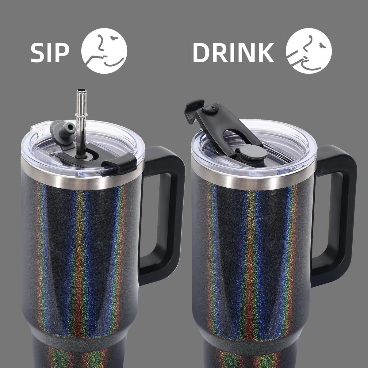40 oz Shiny Tumbler with Handle and Straw