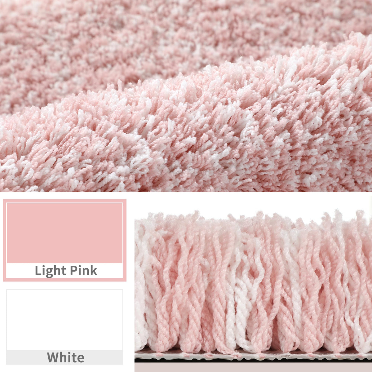 Light Pink and White Bathroom Rugs Non Slip Washable