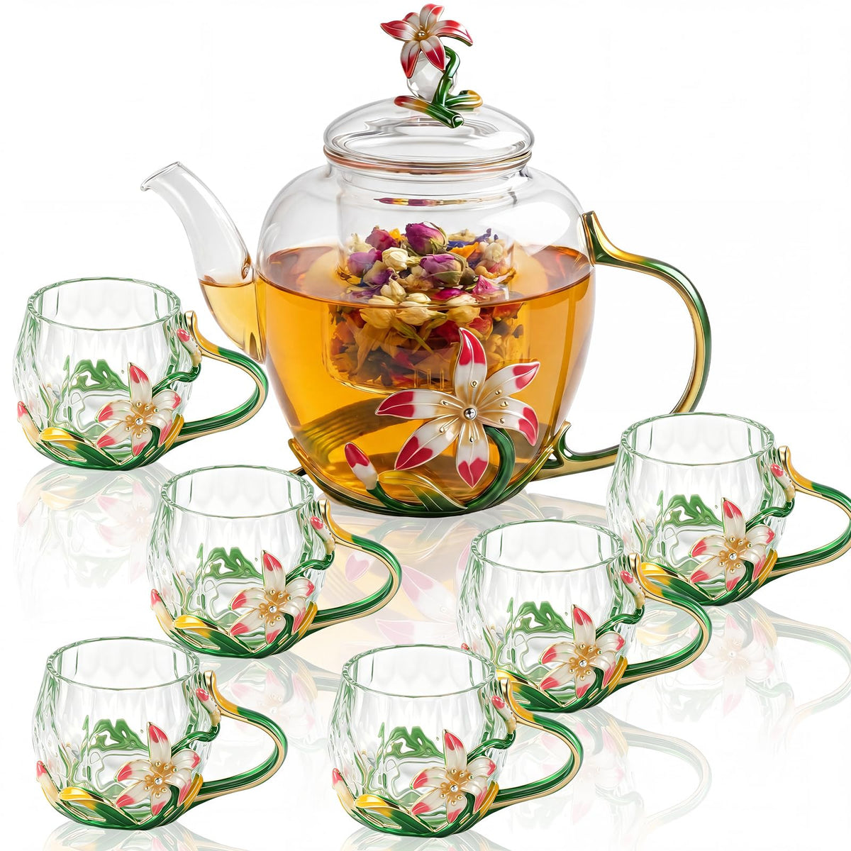 Floral Glass Tea Set (7 Count)