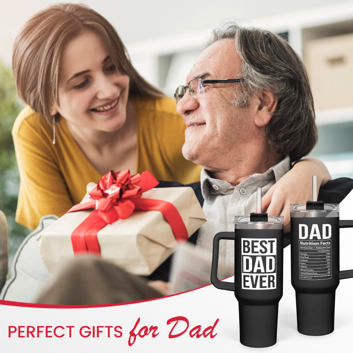 Best Dad Ever Tumbler with Handle 40oz Stainless Steel Insulated Coffee Cup