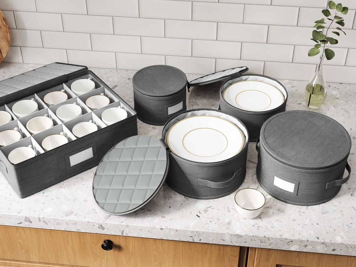 6 Piece Hard Shell China Storage Containers for Plates & Mugs (6 Count)