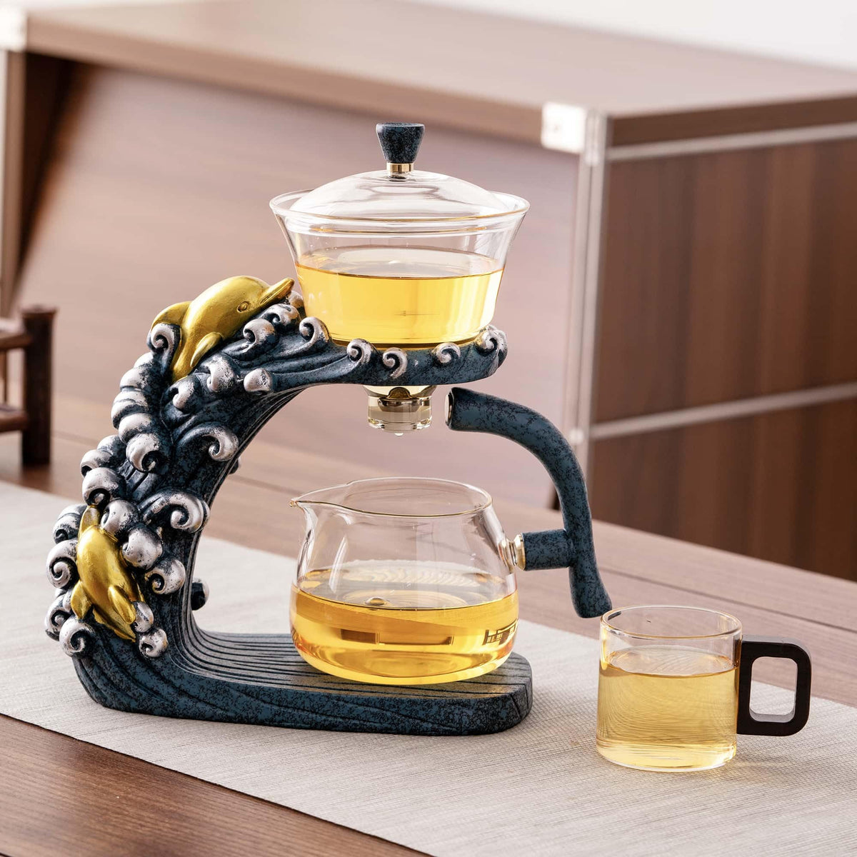 Glass Teapot Set with Infuser Semi Automatic Tea Set Magic Teapot (3 Count)