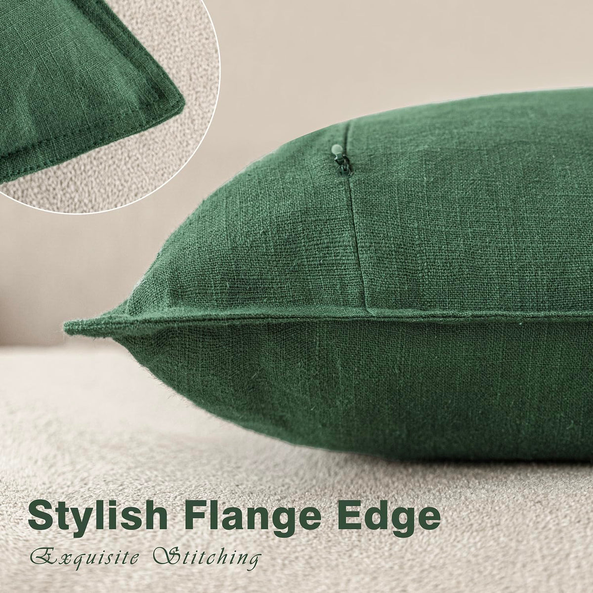 Set of 2 Decorative Linen Solid Throw Pillow Covers Soft Accent Euro Cushion Case Farmhouse Neutral Pillowcase for Chair Couch Sofa Bedroom Living Room Home Decor 22 x 22 Inch Pine Green