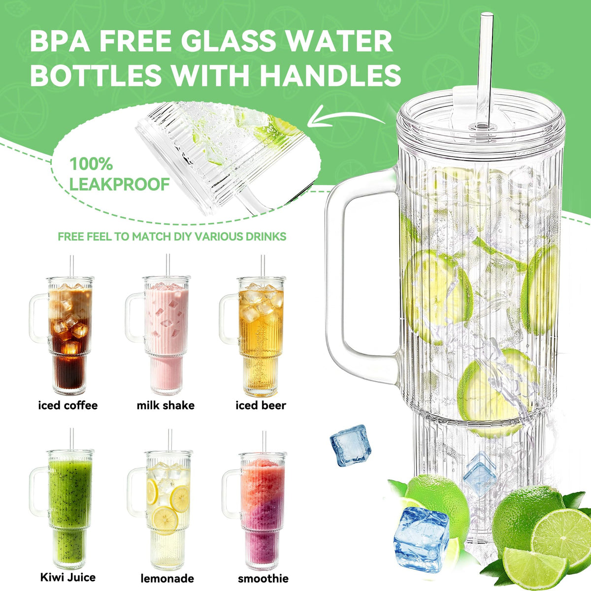 40oz Ribbed Glass Tumbler with Handle (40 Count)