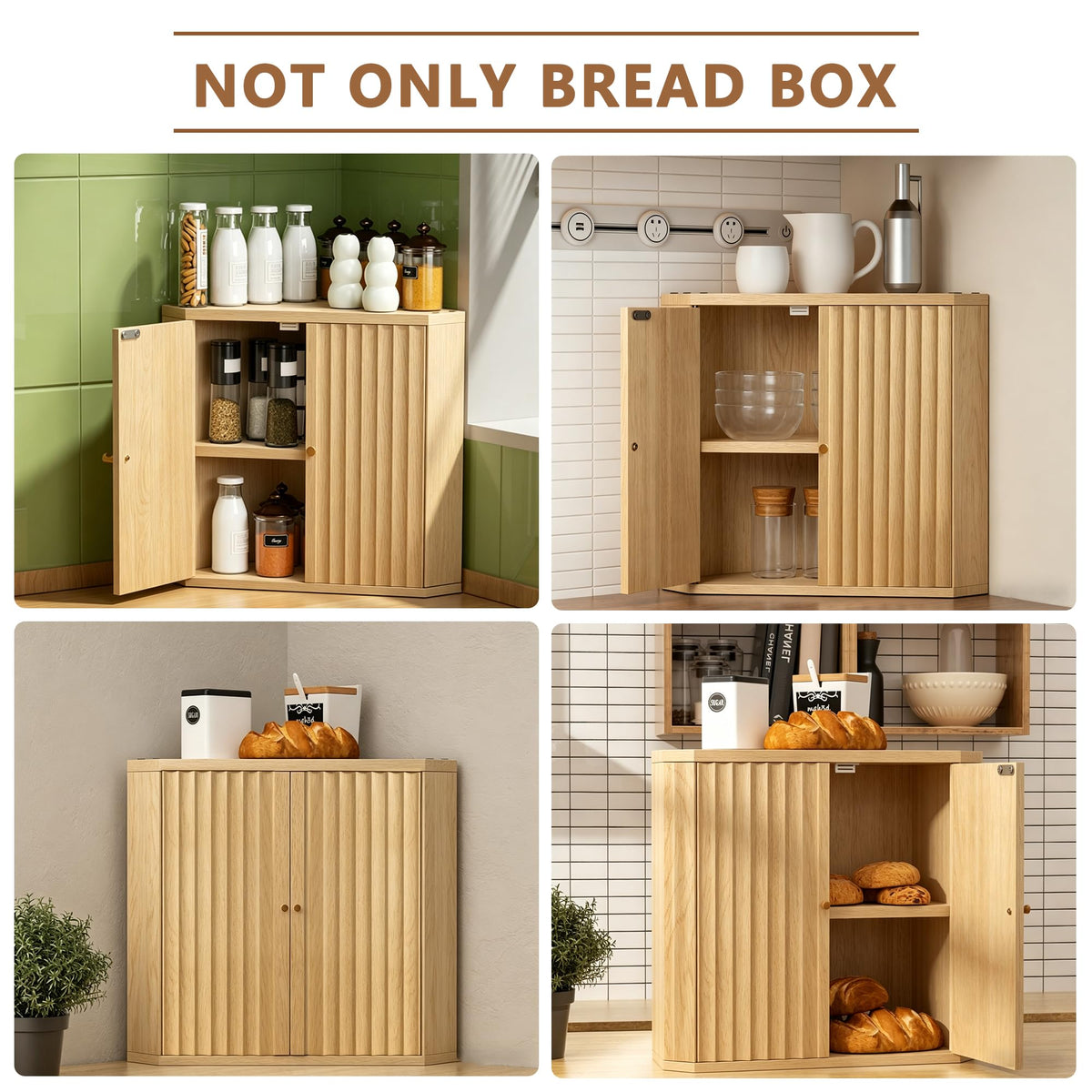 Natural Corner bread box for kitchen countertop