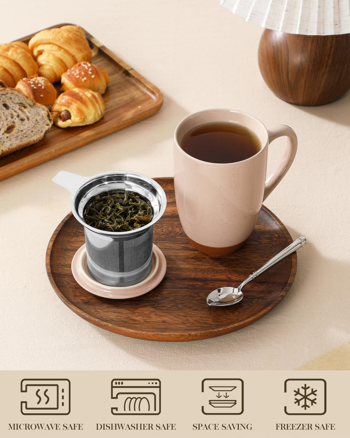 Ceramic Tea Mug with Lid and Stainless Steel Infuser