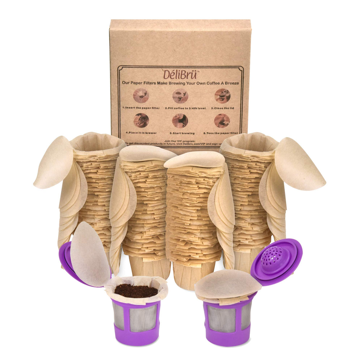 Unbleached K Cup Filters With Lid for Reusable Coffee Pods (300 Count)