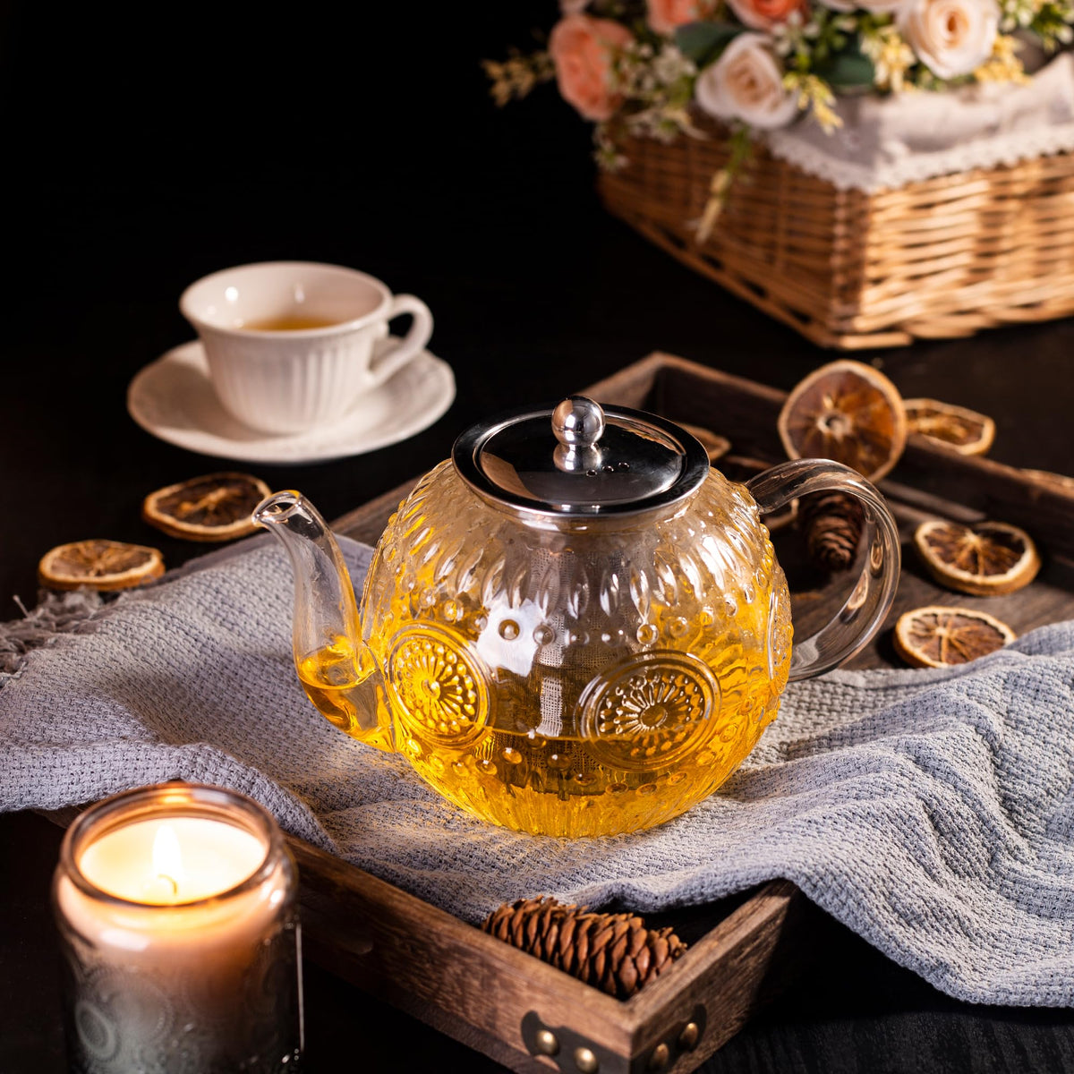 50OZ 1500ml Vintage Glass Teapot with Removable Infuser