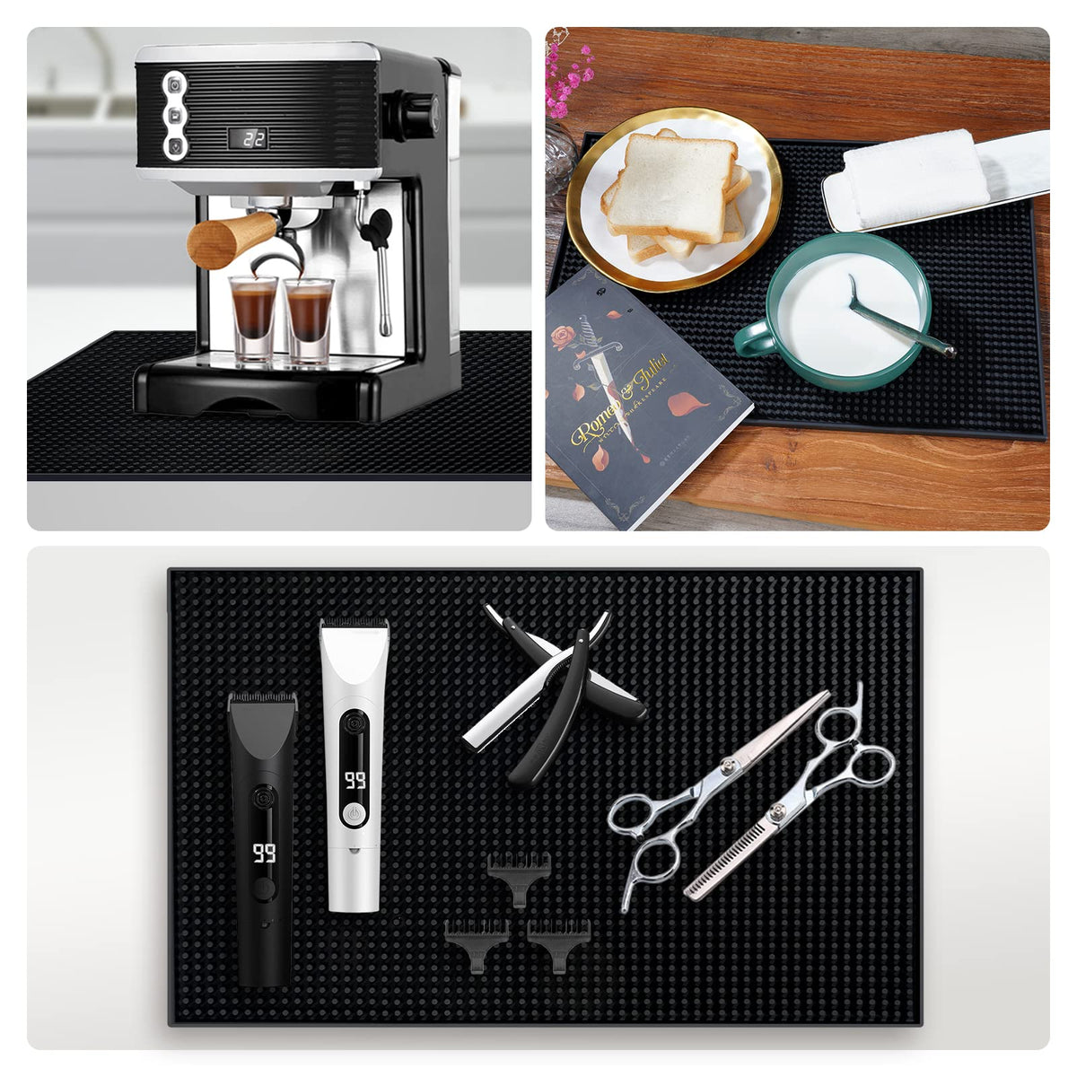18x12 inches Black Rubber Bar Service Mat for Cocktail Bartender