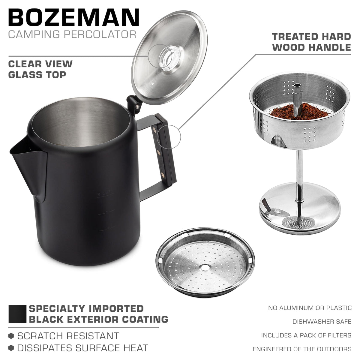 Bozeman Black Percolator Coffee Pot